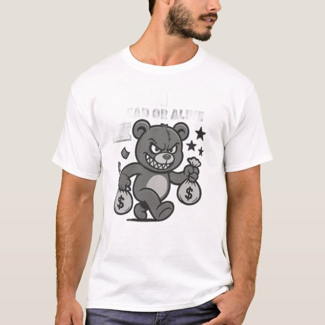 Angry Money Bear Cartoon T-Shirt – Bold Streetwear (Devant)