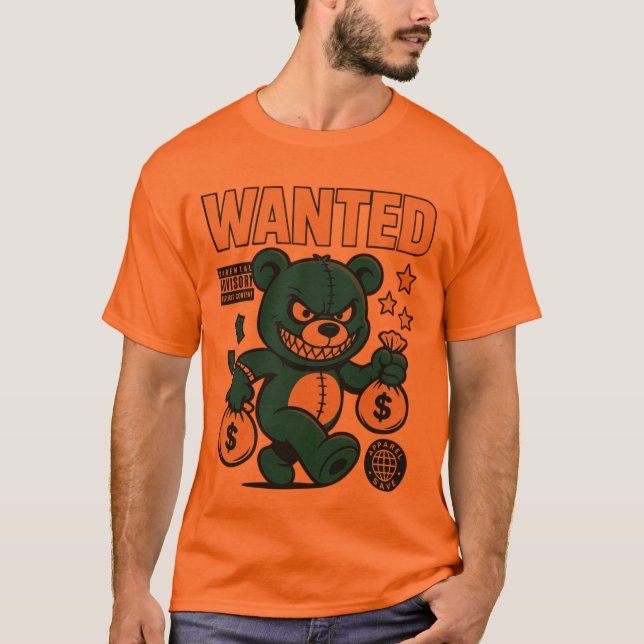 Angry Money Bear Cartoon T-Shirt – Bold Streetwear (Devant)