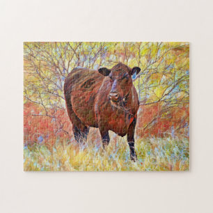 Angus Cow Art Farm Puzzle coloré