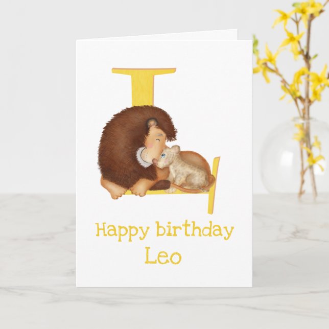 Animal ABC L est pour la carte d'anniversaire de l (Fleur jaune)