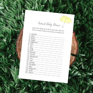 Animal Baby Names Baby Sprinkle Carte de jeu de do