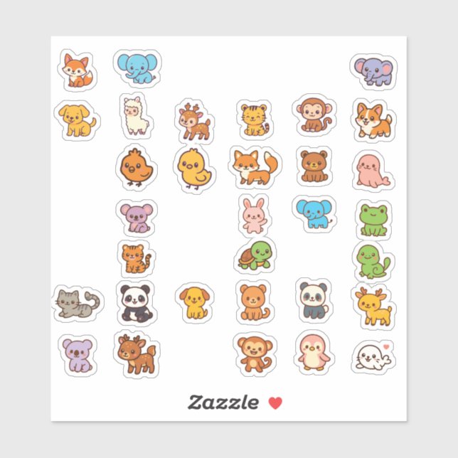 Animal doodles Cartoon Sticker Pack (Feuille)