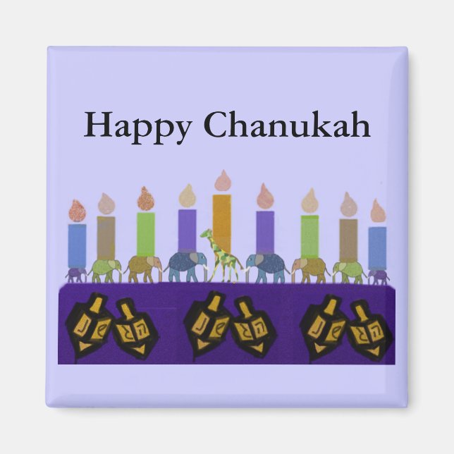 Animal Dreidel Hannukah Menorah Magnet (Devant)