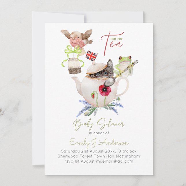 Animal Magic Tea Party Baby shower Incl. Enveloppe (Devant)