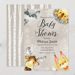 Animal Winter Woodland Baby Shower Invitations
