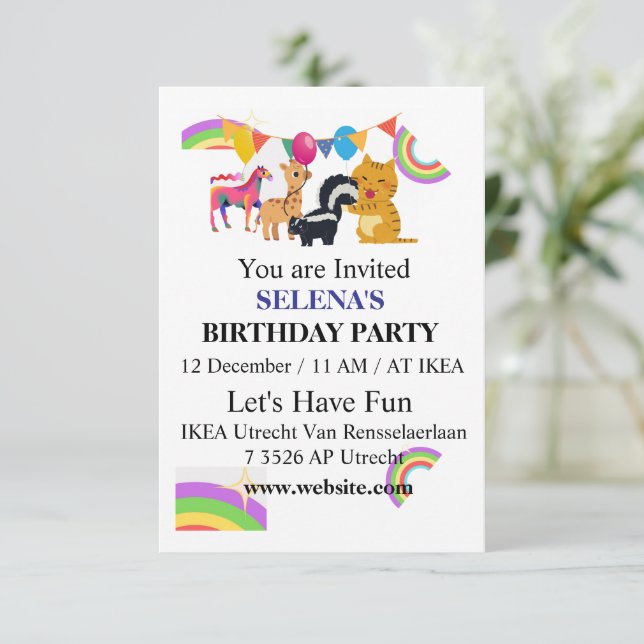 Animals & Rainbows Birthday Party Invitation (Debout devant)