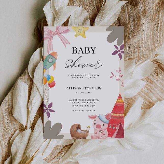 Animaux adorables Invitation Baby shower (Adorable Animals Baby Shower Invitation)