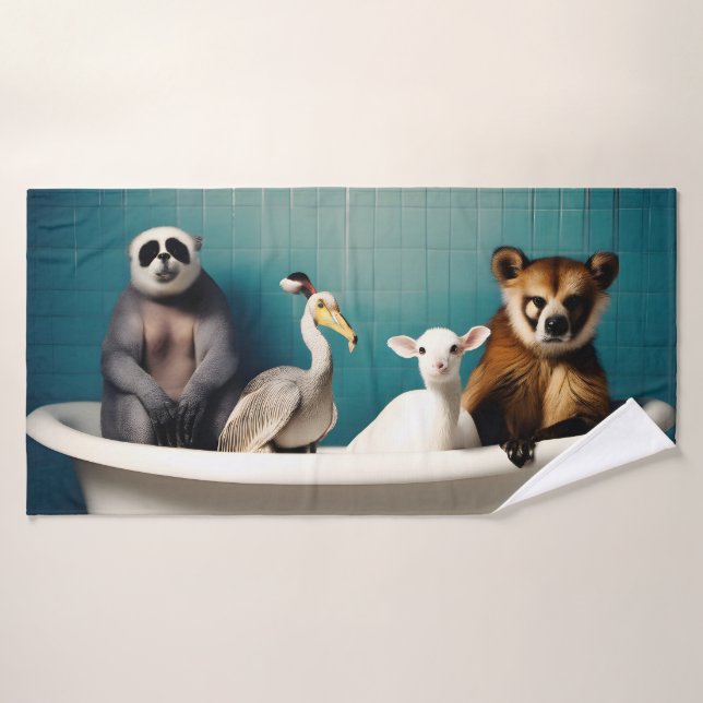 Animaux amusants dans la salle de bain (Serviette de bain)