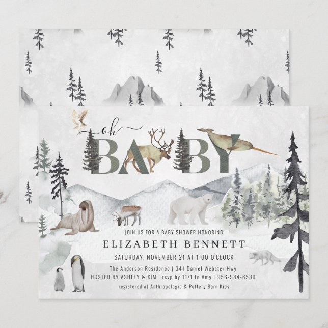 Animaux arctiques rustiques | Invitation à la baby (Devant / Derrière)