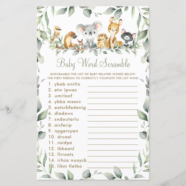 Animaux australiens Verdure Baby Word Scrambule (Devant)