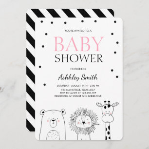 Animaux Baby shower invitation Zoo Safari Moderne