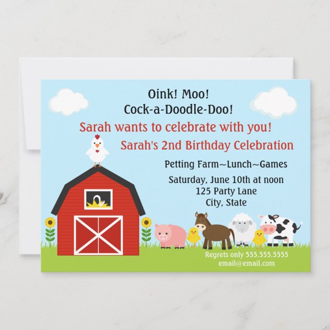 Animaux Barnyard Invitation d'anniversaire Personn (Devant)