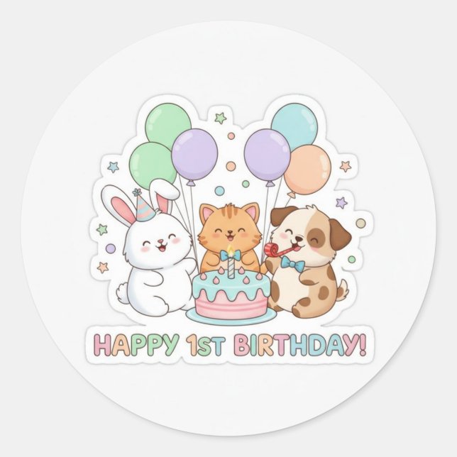 animaux bébés 1er anniversaire autocollant (Devant)