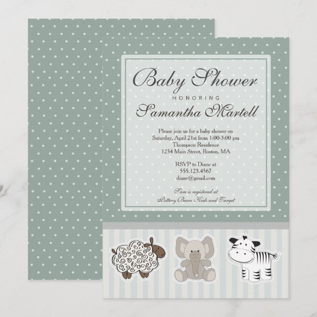 Animaux Bébés pour Invitation de Baby Shower (Devant / Derrière)