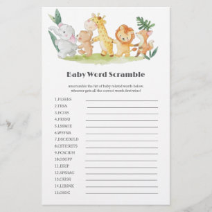 Animaux boisés amusants Baby shower Word Scramble