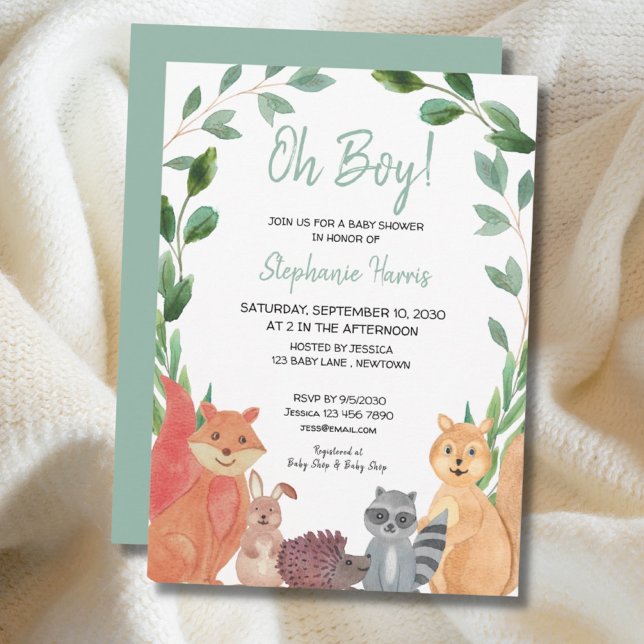 Animaux boisés Oh Boy Baby shower Invitation (Créateur téléchargé)