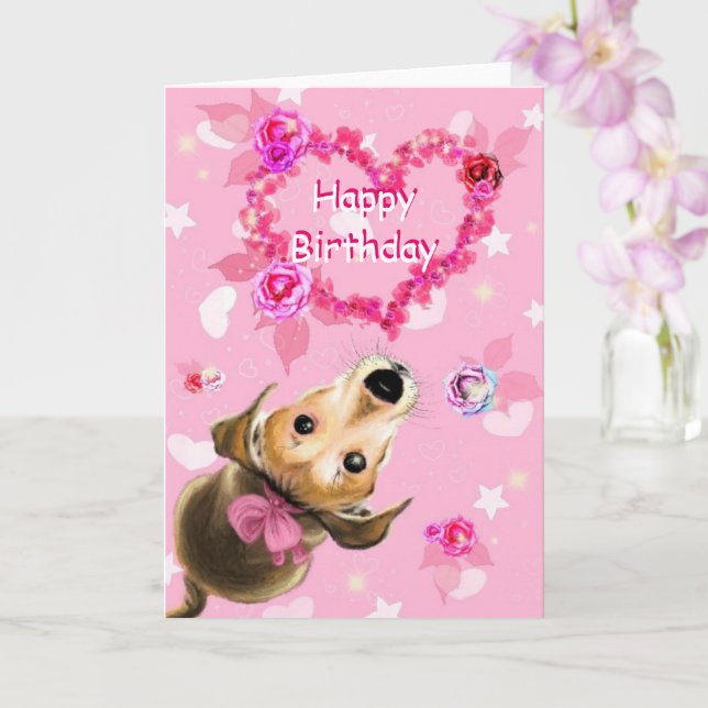 Animaux Carte Anniversaire Petit Chien Au Ruban Ro (Orchidée)