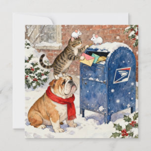 Animaux d'aide de vacances sur une carte de Noël à