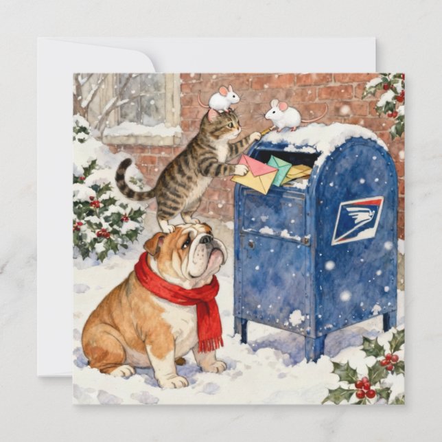 Animaux d'aide de vacances sur une carte de Noël à (Devant)
