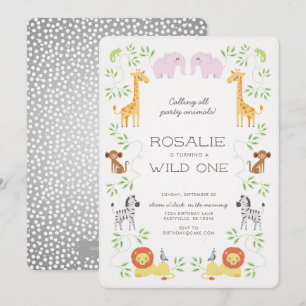 Animaux d'arche de Noah Invitation rose d'annivers