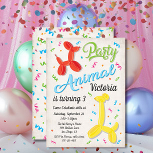 Animaux de ballon de fête Invitations d'anniversai