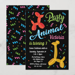 Animaux de ballon de fête Invitations d'anniversai