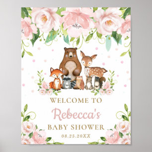Animaux de bois Baby shower floral Affiche de bien
