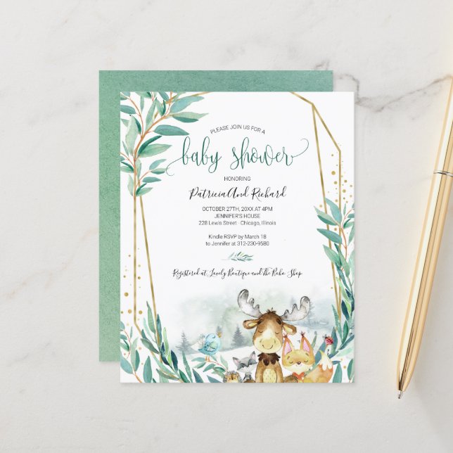 Animaux de bois Baby shower Invitations budgétaire (Devant/Arrière en situation)