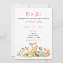 Animaux de bois bébé fille douche Invitation
