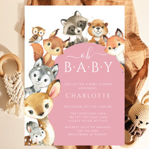 Animaux de bois Filles Baby shower Invitation
