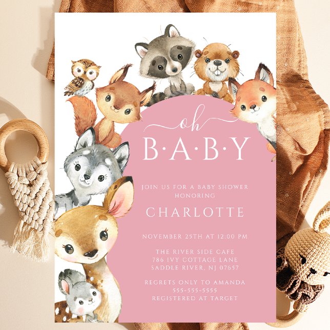 Animaux de bois Filles Baby shower Invitation (Créateur téléchargé)