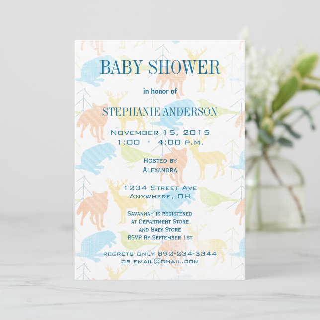 Animaux de bois Fox bébé garçon douche Invitations (Debout devant)