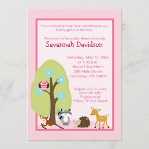 Animaux de bois Invitation Baby shower fille
