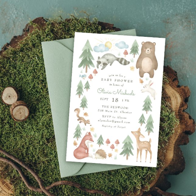 Animaux de bois mignons Invitation Baby shower (Créateur téléchargé)
