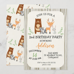 Animaux de bois mignons Invitation d'anniversaire