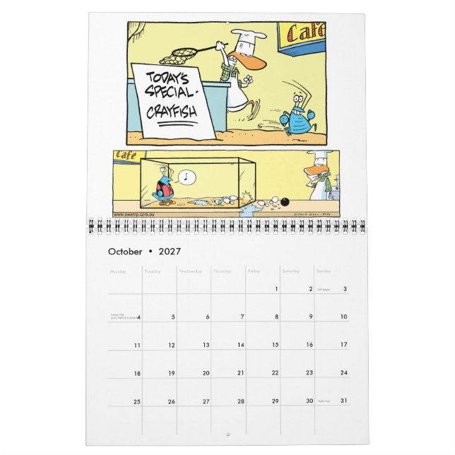 Animaux de caricature de marais Calendrier 12 mois (Oct 2027)