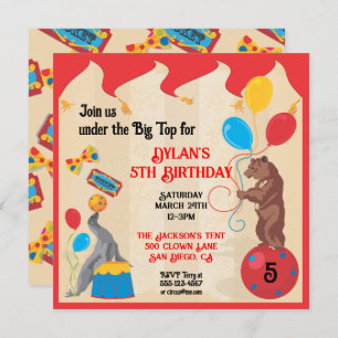 Animaux de cirque Carte d'invitation d'anniversair
