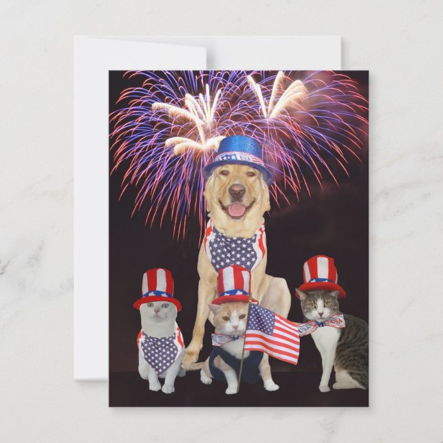 Animaux de compagnie amusants 4 juillet Invitation (Devant)