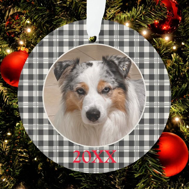 Animaux de compagnie Sentimental Photo Buffalo gri (Buffalo Plaid Dark Gray and Buttercream Ornament)