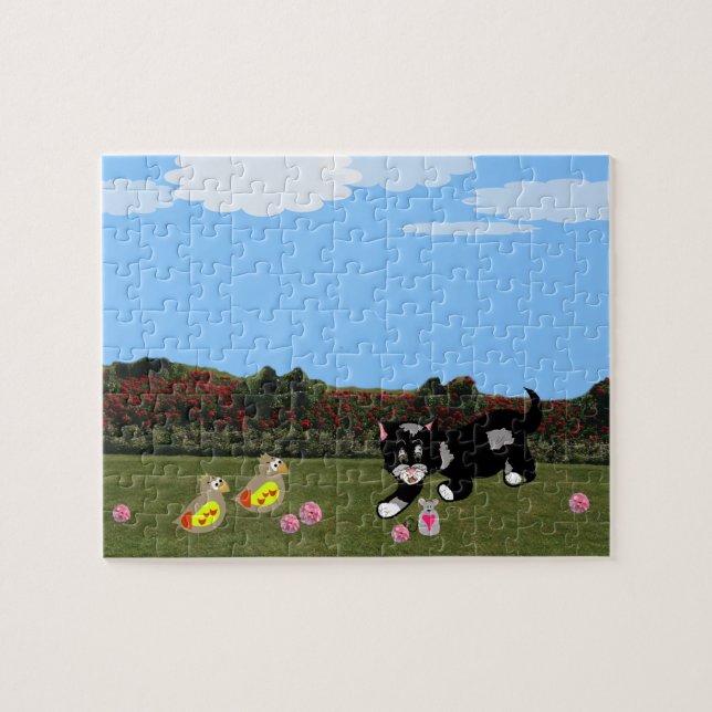Animaux de dessin animé dans le jardin puzzle (Horizontal)