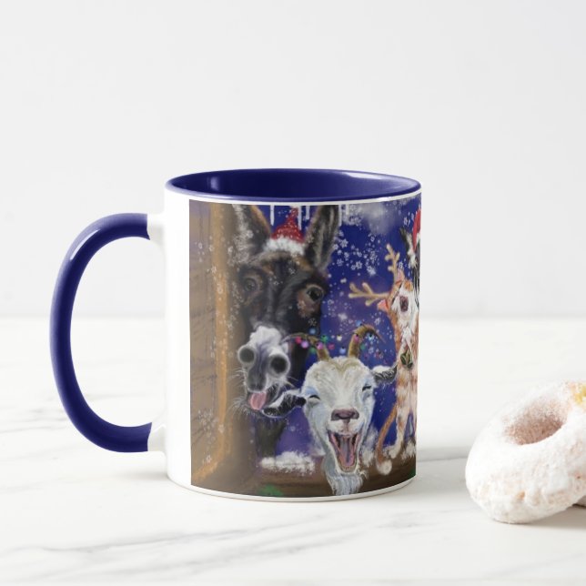 Animaux de ferme amusants Mug café de Noël (Avec donut)