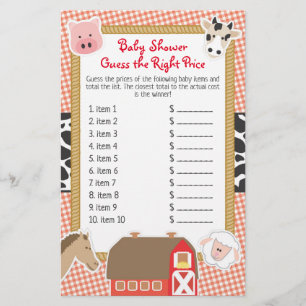 Animaux de ferme Baby shower Devis juste Prix jeu