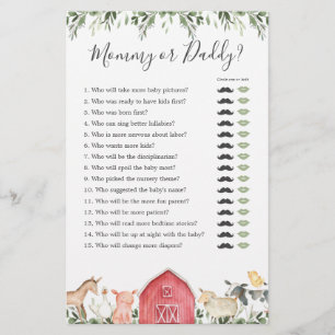 Animaux de ferme Baby shower maman ou papa jeu