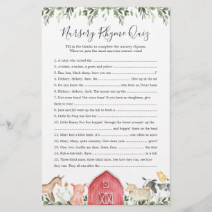 Animaux de ferme Baby shower Nursery Rhyme Jeu