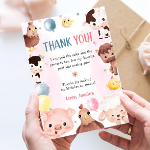 Animaux de ferme Ballons Barnyard Carte de remerci