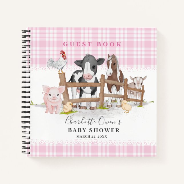 Animaux de ferme Barnyard Baby shower rose Livre d (Devant)