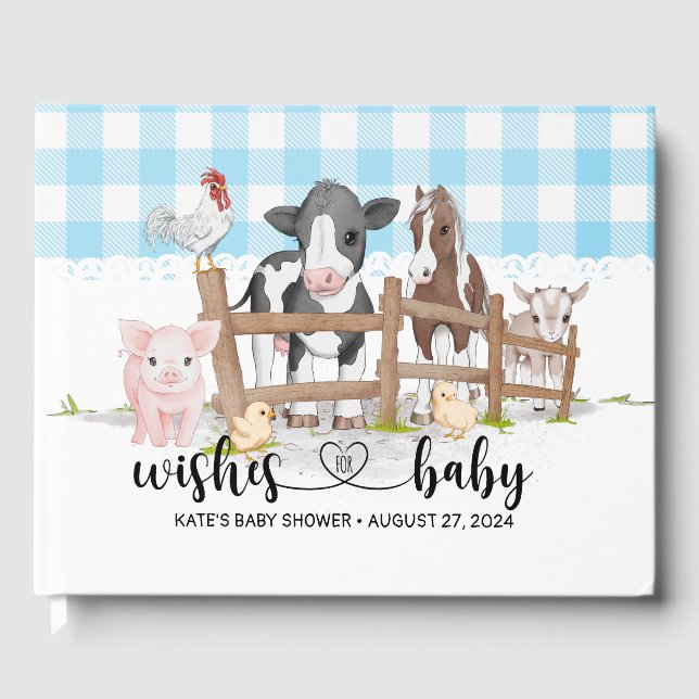 Animaux de ferme Barnyard Blue Baby shower Livre d (Recto)