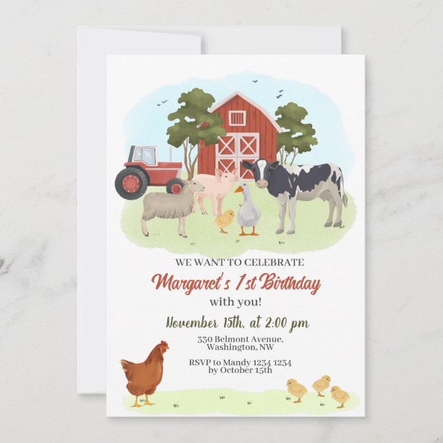 Animaux de ferme Barnyard Invitation d'anniversair (Devant)