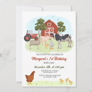 Animaux de ferme Barnyard Invitation d'anniversair
