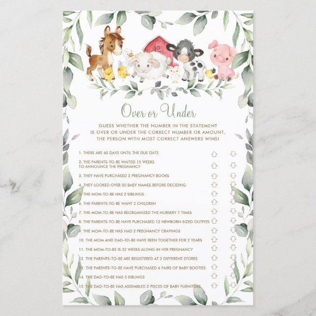 Animaux de ferme chic Baby shower au-dessus ou au- (Devant)